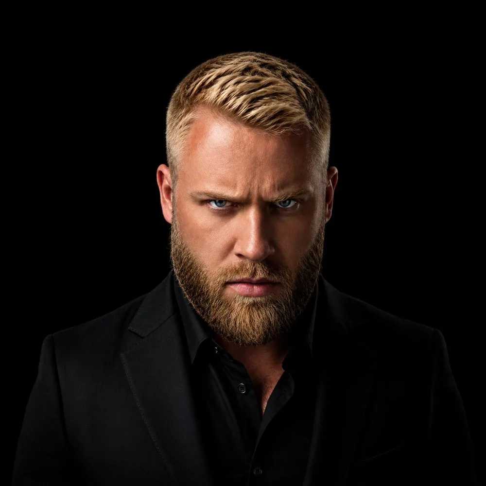 Studio portrait of Tyk Sullivan in a black jacket against a black background